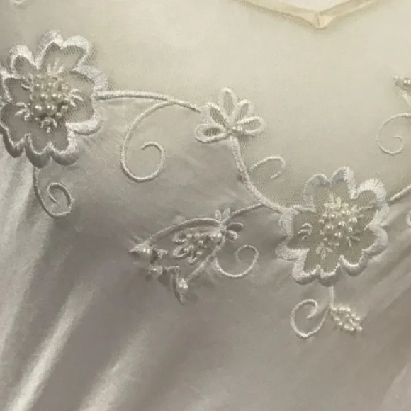 Vintage Y2K Backless 100% Silk Dress Mesh Bodice Beaded Silk Dress - Picture 8 of 16